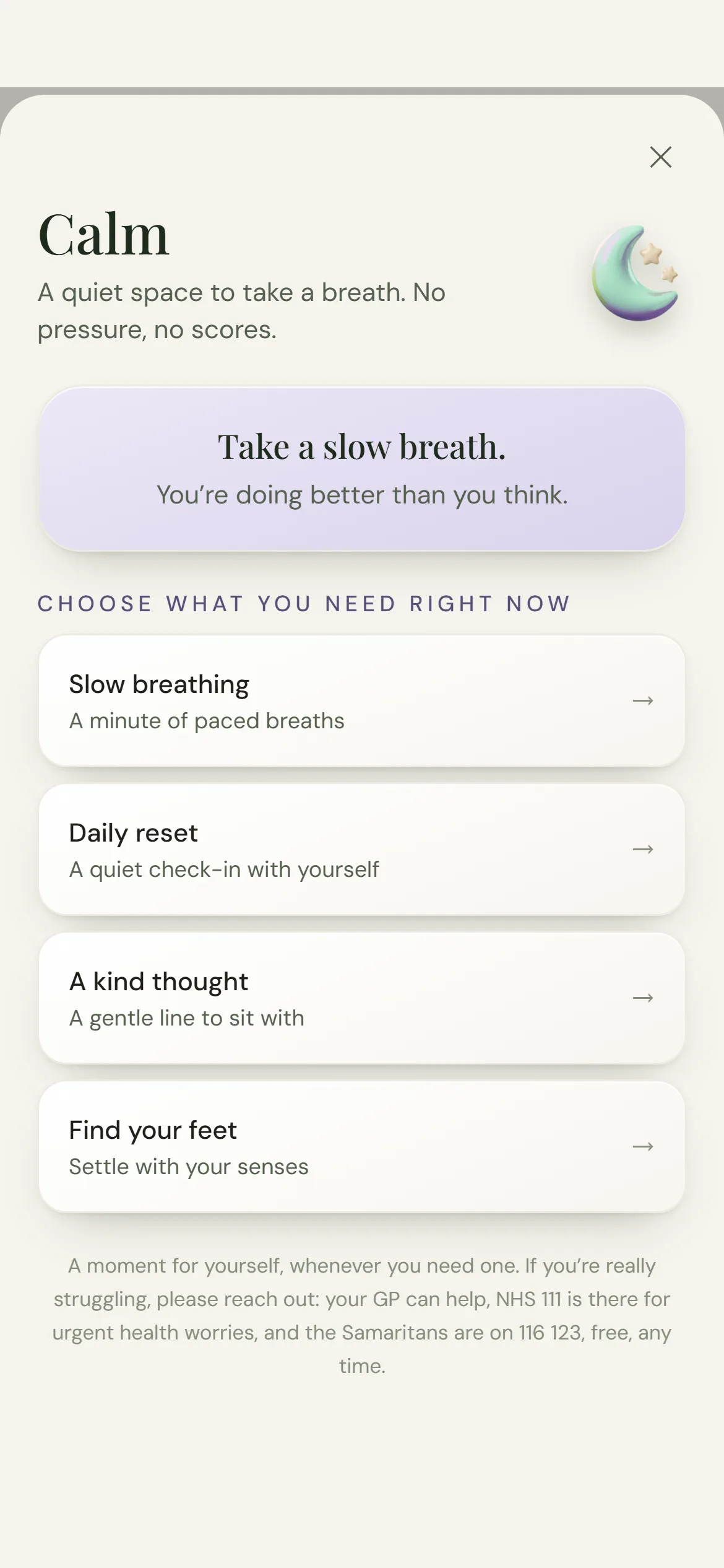 Calm space showing a paced breathing exercise