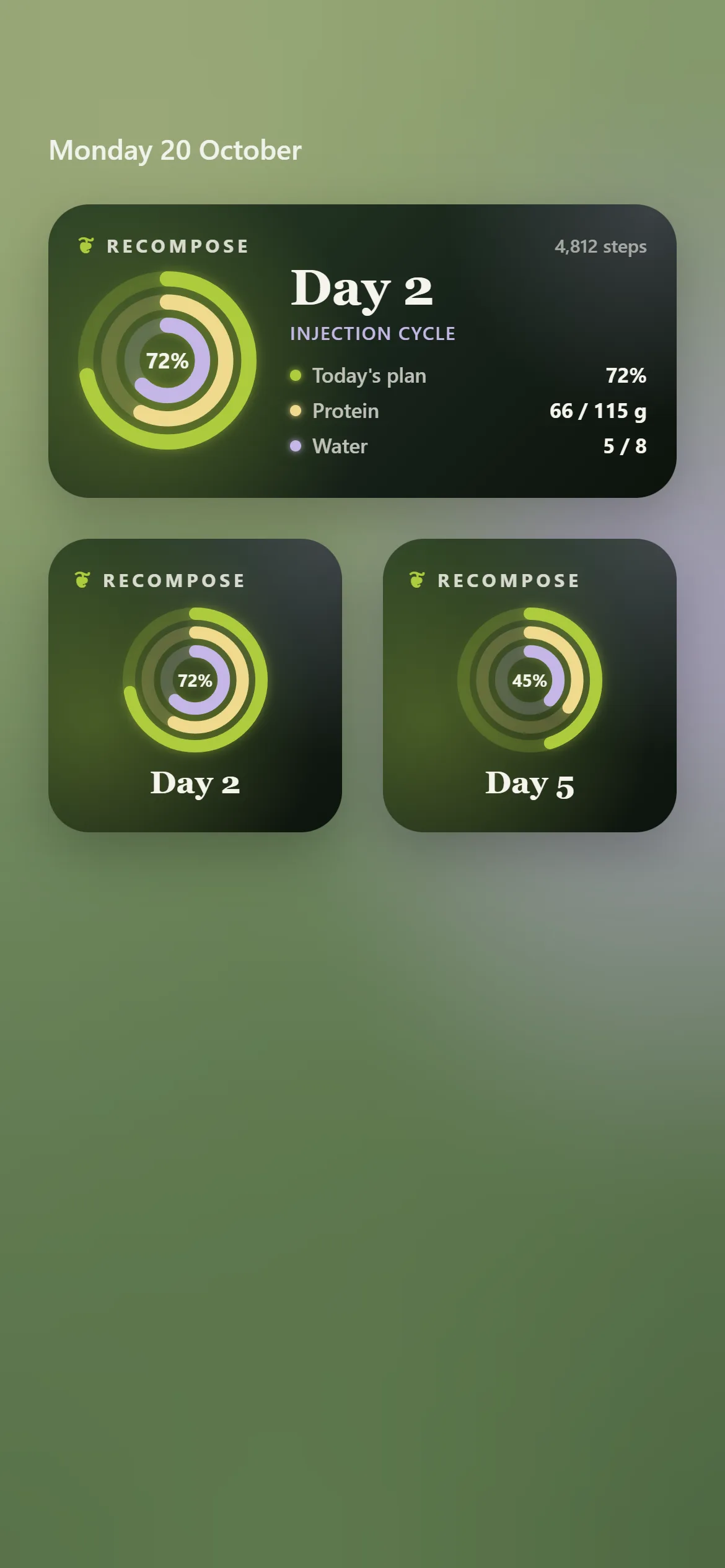 Home screen with the Recompose widget in medium and small sizes