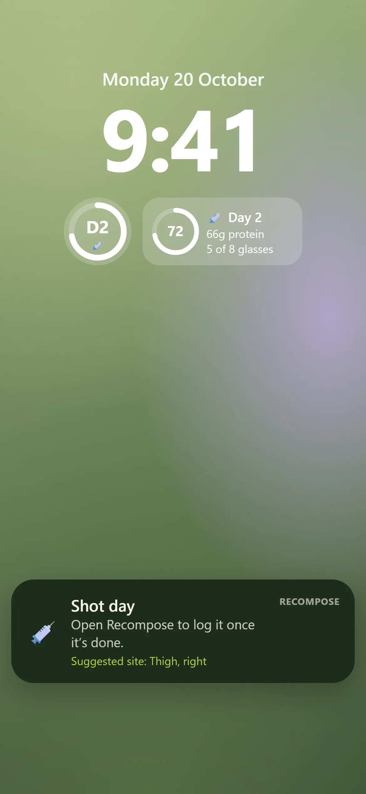 Lock screen with Recompose widgets and the shot-day reminder